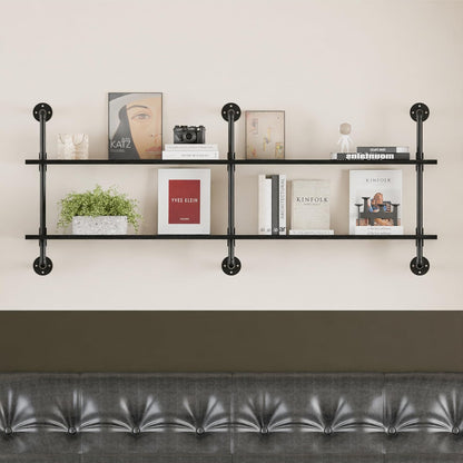 HDDFER Industrial Pipe Floating Shelves, 48 Inch Rustic Wood Wall Shelf