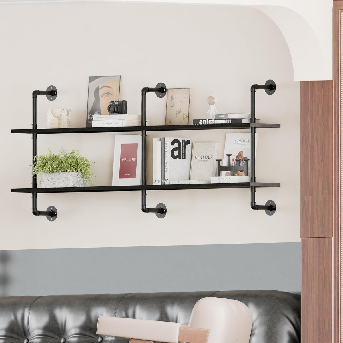 HDDFER Industrial Pipe Floating Shelves, 48 Inch Rustic Wood Wall Shelf
