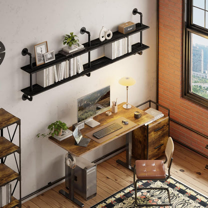 HDDFER Industrial Pipe Floating Shelves, 48 Inch Rustic Wood Wall Shelf