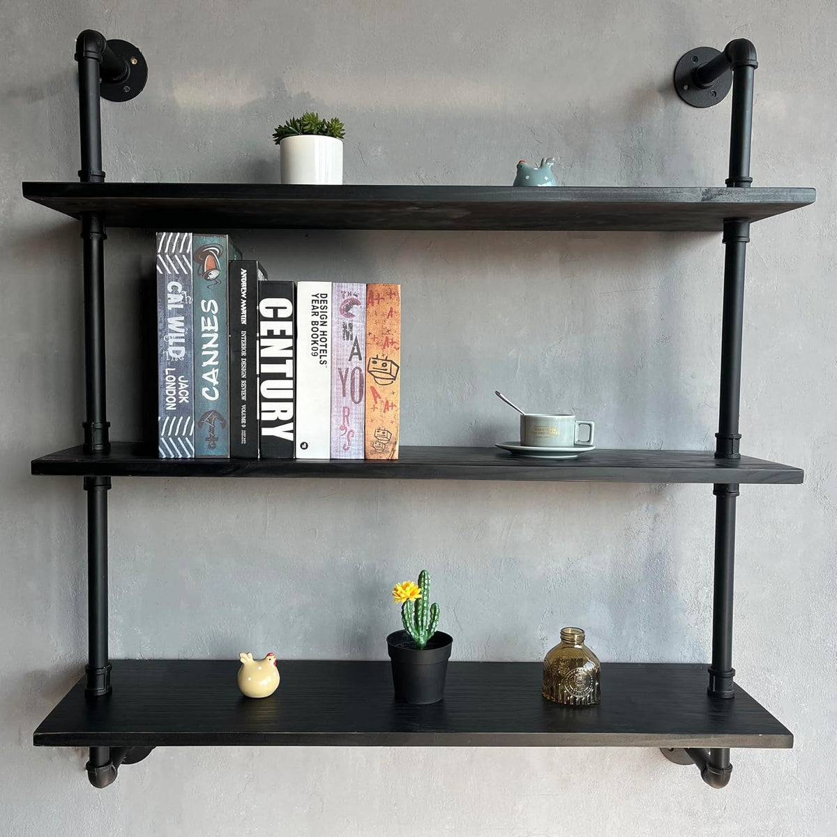 HDDFER Industrial Pipe Floating Shelves, 48 Inch Rustic Wood Wall Shelf