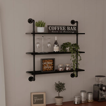 HDDFER Industrial Pipe Floating Shelves, 48 Inch Rustic Wood Wall Shelf