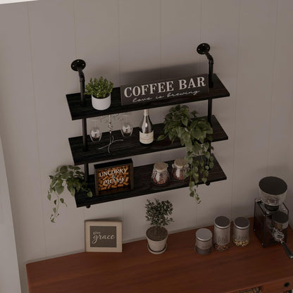 HDDFER Industrial Pipe Floating Shelves, 48 Inch Rustic Wood Wall Shelf