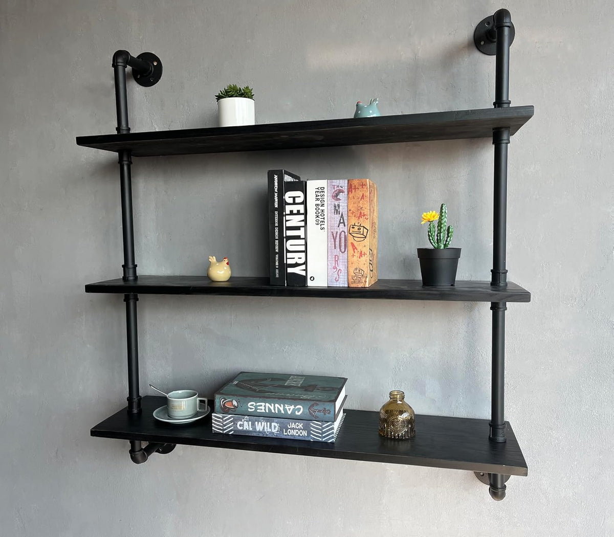 HDDFER Industrial Pipe Floating Shelves, 48 Inch Rustic Wood Wall Shelf
