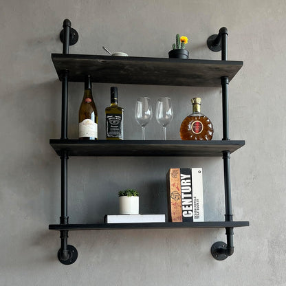 HDDFER Industrial Pipe Floating Shelves, 48 Inch Rustic Wood Wall Shelf