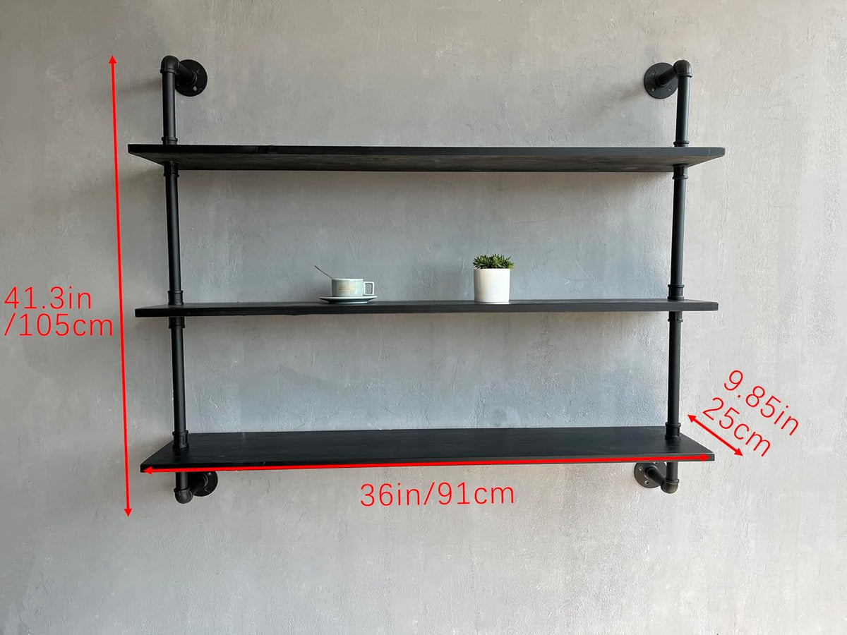 HDDFER Industrial Pipe Floating Shelves, 48 Inch Rustic Wood Wall Shelf