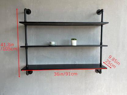 HDDFER Industrial Pipe Floating Shelves, 48 Inch Rustic Wood Wall Shelf