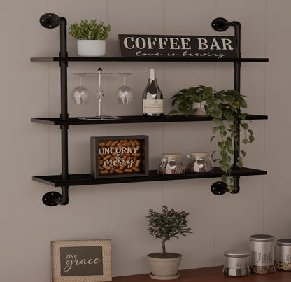 HDDFER Industrial Pipe Floating Shelves, 48 Inch Rustic Wood Wall Shelf