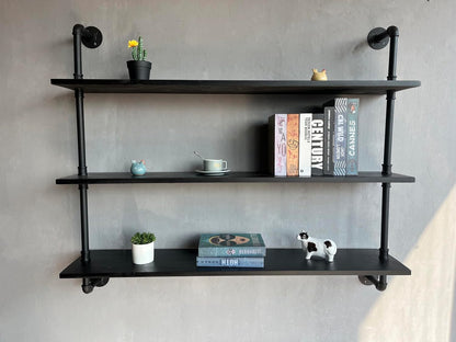 HDDFER Industrial Pipe Floating Shelves, 48 Inch Rustic Wood Wall Shelf