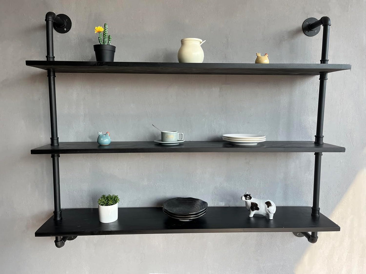 HDDFER Industrial Pipe Floating Shelves, 48 Inch Rustic Wood Wall Shelf