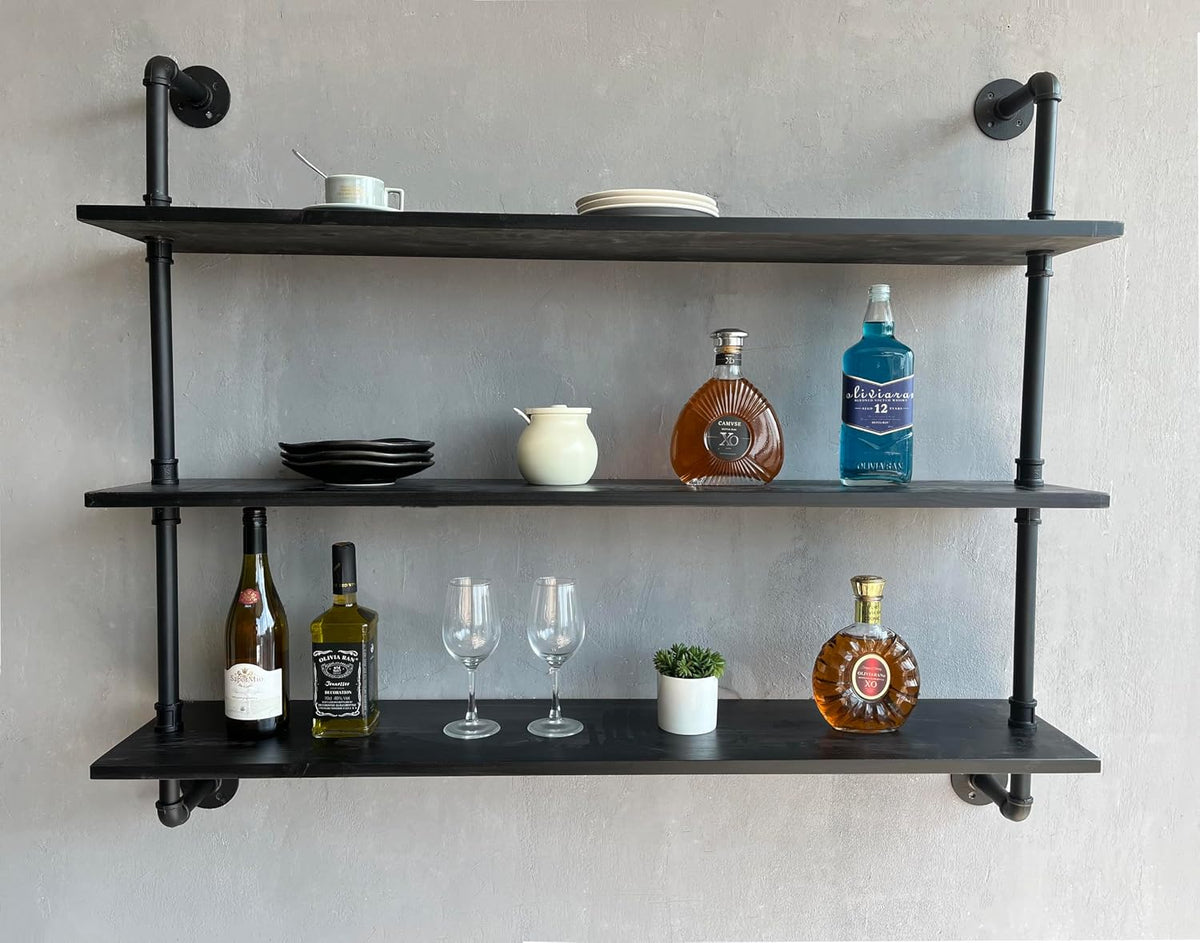 HDDFER Industrial Pipe Floating Shelves, 48 Inch Rustic Wood Wall Shelf