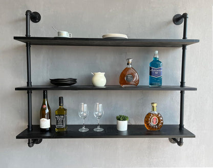 HDDFER Industrial Pipe Floating Shelves, 48 Inch Rustic Wood Wall Shelf
