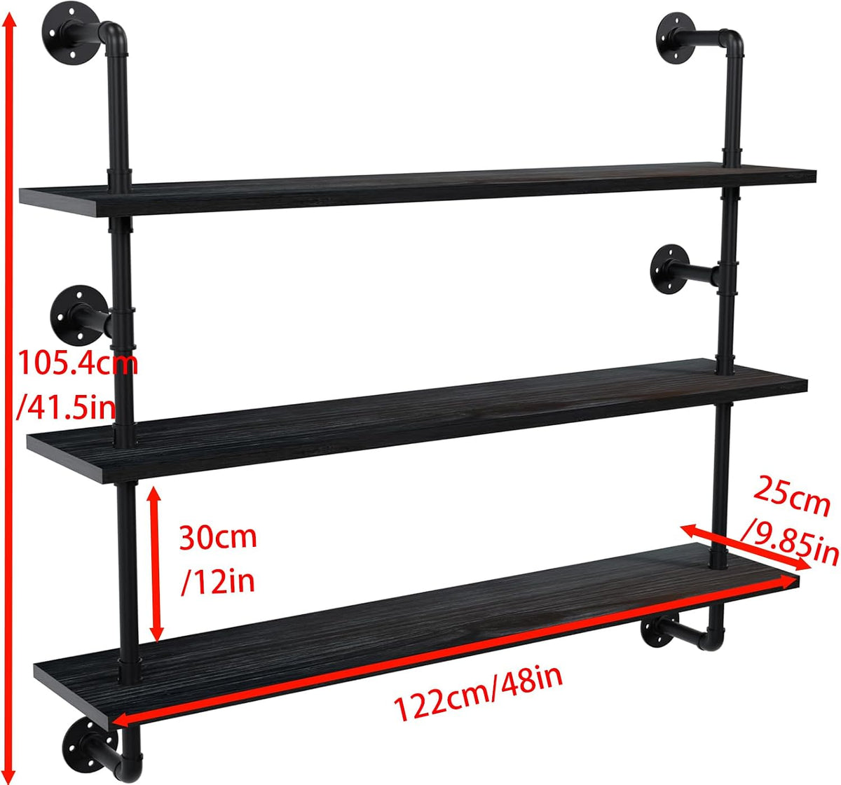 HDDFER Industrial Pipe Floating Shelves, 48 Inch Rustic Wood Wall Shelf