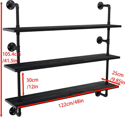 HDDFER Industrial Pipe Floating Shelves, 48 Inch Rustic Wood Wall Shelf