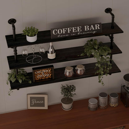 HDDFER Industrial Pipe Floating Shelves, 48 Inch Rustic Wood Wall Shelf