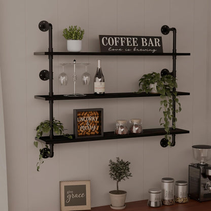 HDDFER Industrial Pipe Floating Shelves, 48 Inch Rustic Wood Wall Shelf