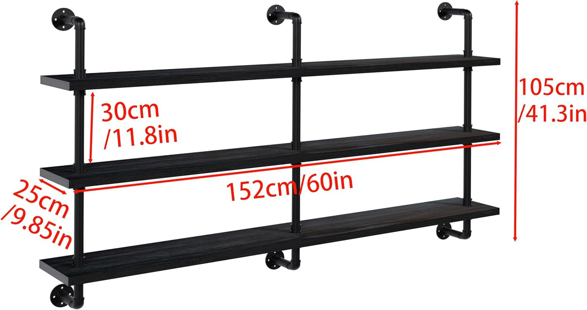 HDDFER Industrial Pipe Floating Shelves, 48 Inch Rustic Wood Wall Shelf