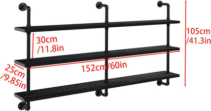 HDDFER Industrial Pipe Floating Shelves, 48 Inch Rustic Wood Wall Shelf