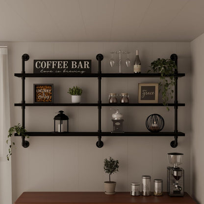 HDDFER Industrial Pipe Floating Shelves, 48 Inch Rustic Wood Wall Shelf