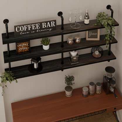HDDFER Industrial Pipe Floating Shelves, 48 Inch Rustic Wood Wall Shelf