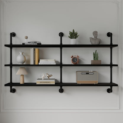 HDDFER Industrial Pipe Floating Shelves, 48 Inch Rustic Wood Wall Shelf