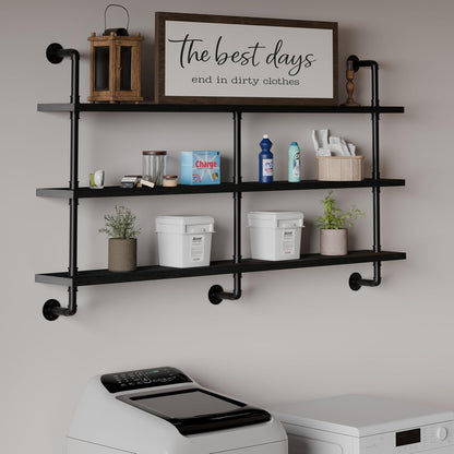 HDDFER Industrial Pipe Floating Shelves, 48 Inch Rustic Wood Wall Shelf