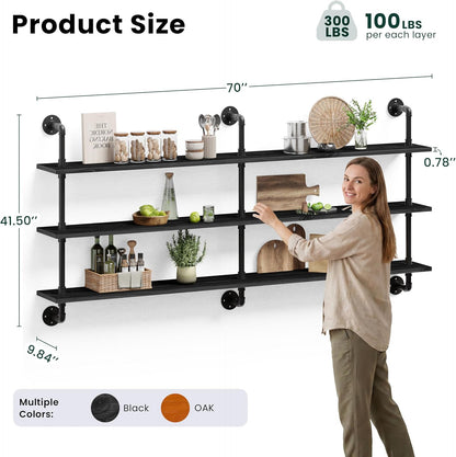 HDDFER Industrial Pipe Floating Shelves, 48 Inch Rustic Wood Wall Shelf