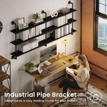 HDDFER Industrial Pipe Floating Shelves, 48 Inch Rustic Wood Wall Shelf