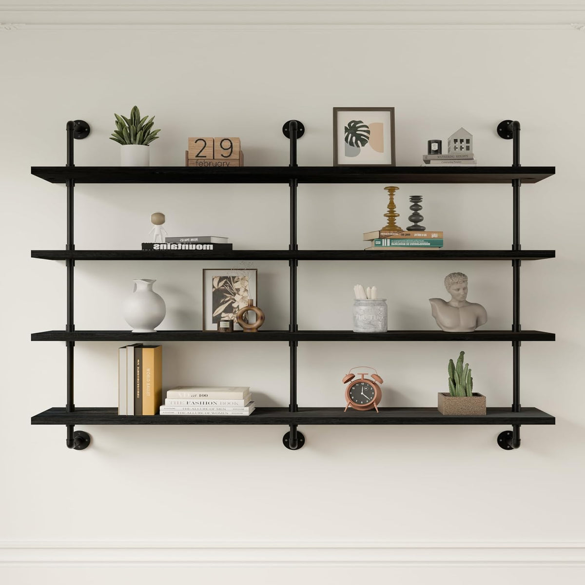 HDDFER Industrial Pipe Floating Shelves, 48 Inch Rustic Wood Wall Shelf