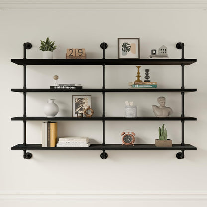 HDDFER Industrial Pipe Floating Shelves, 48 Inch Rustic Wood Wall Shelf