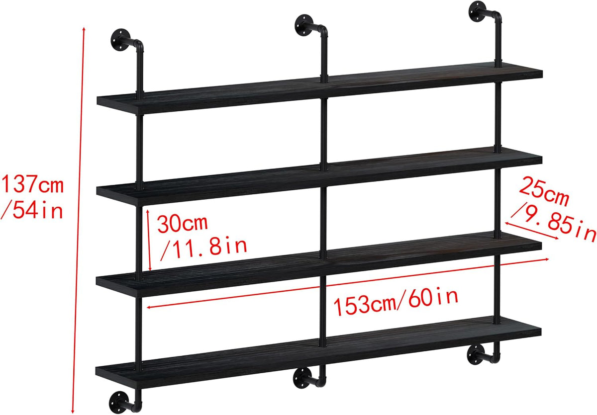 HDDFER Industrial Pipe Floating Shelves, 48 Inch Rustic Wood Wall Shelf
