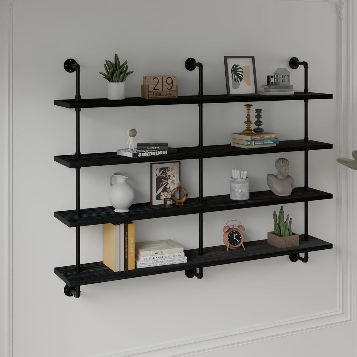 HDDFER Industrial Pipe Floating Shelves, 48 Inch Rustic Wood Wall Shelf