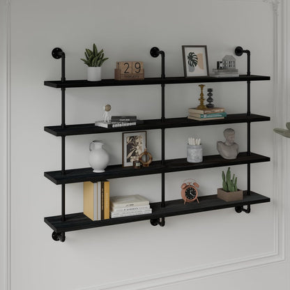 HDDFER Industrial Pipe Floating Shelves, 48 Inch Rustic Wood Wall Shelf