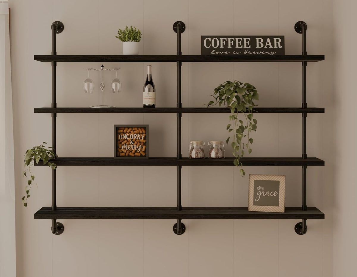 HDDFER Industrial Pipe Floating Shelves, 48 Inch Rustic Wood Wall Shelf