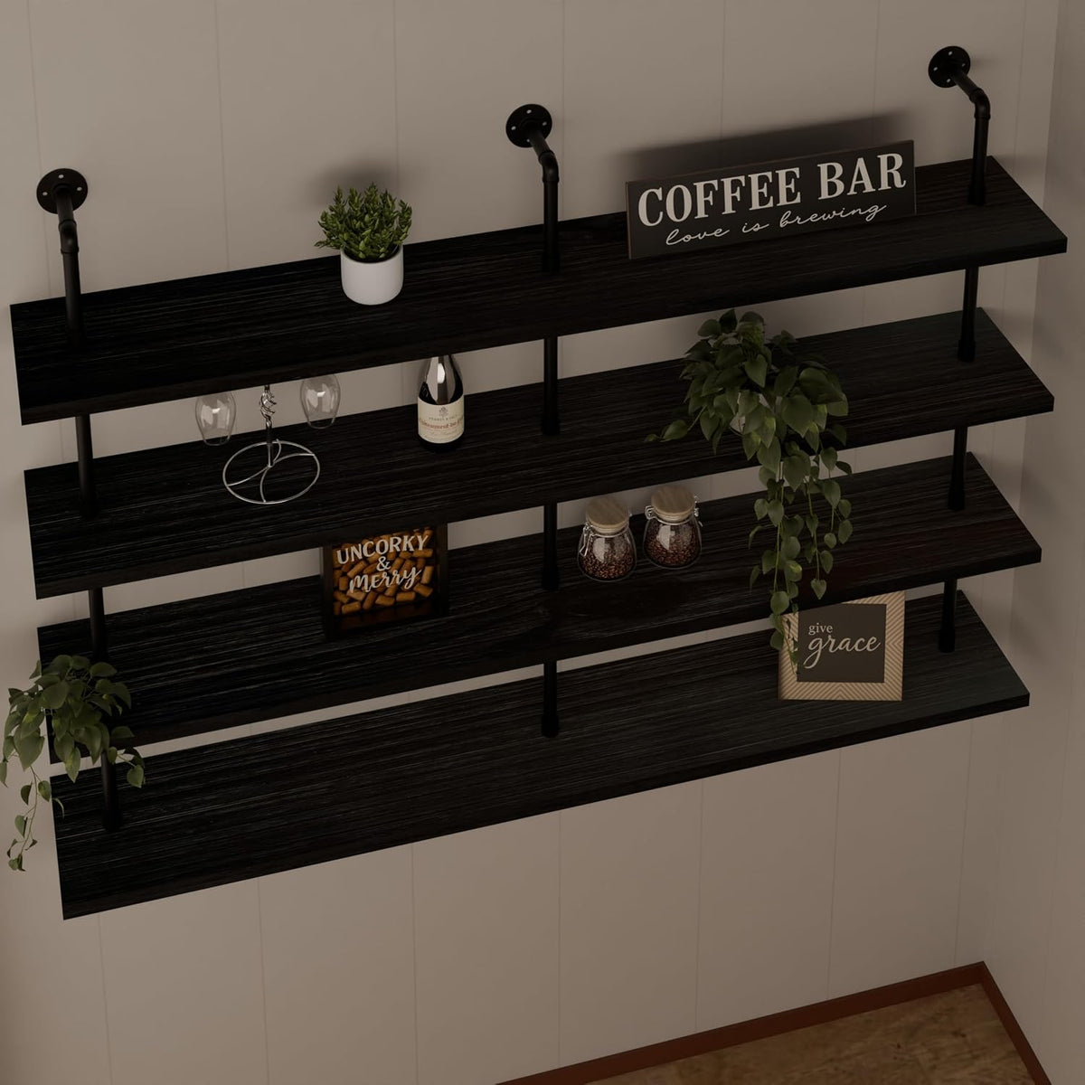 HDDFER Industrial Pipe Floating Shelves, 48 Inch Rustic Wood Wall Shelf