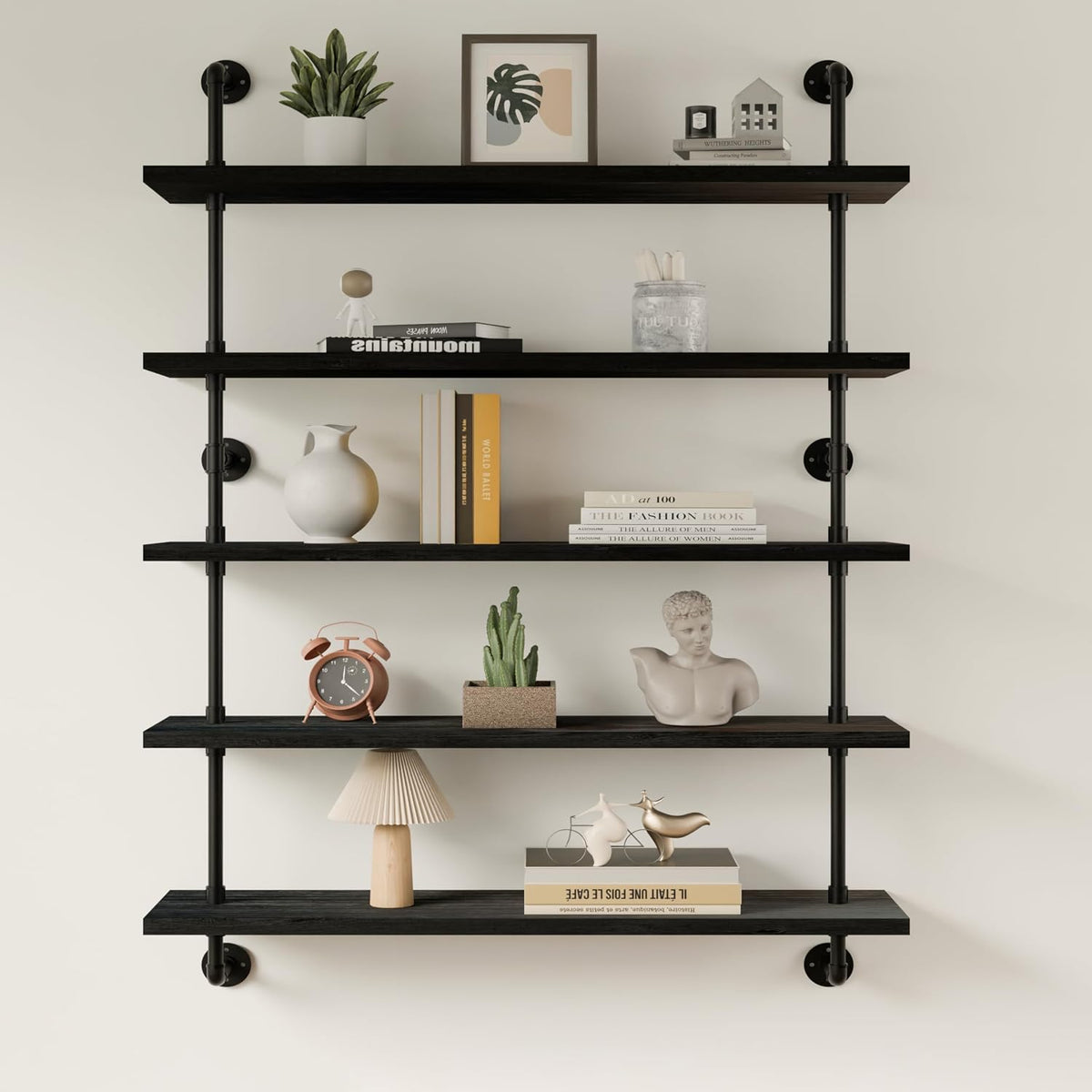 HDDFER Industrial Pipe Floating Shelves, 48 Inch Rustic Wood Wall Shelf
