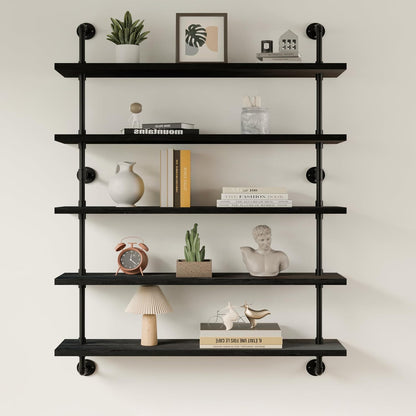 HDDFER Industrial Pipe Floating Shelves, 48 Inch Rustic Wood Wall Shelf