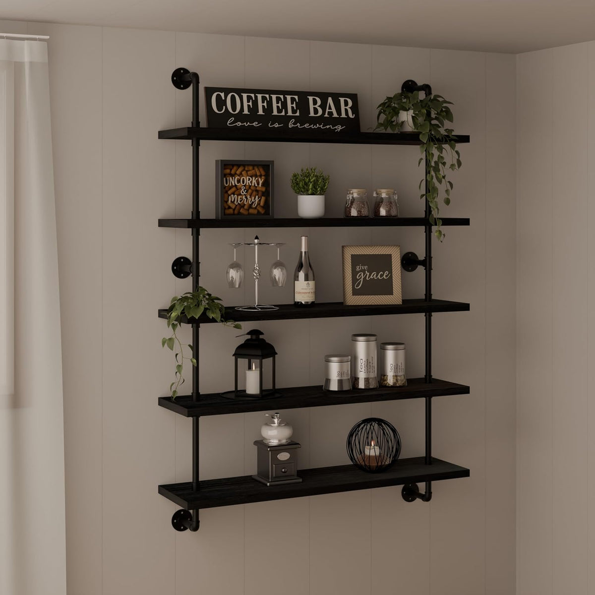 HDDFER Industrial Pipe Floating Shelves, 48 Inch Rustic Wood Wall Shelf