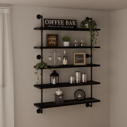 HDDFER Industrial Pipe Floating Shelves, 48 Inch Rustic Wood Wall Shelf