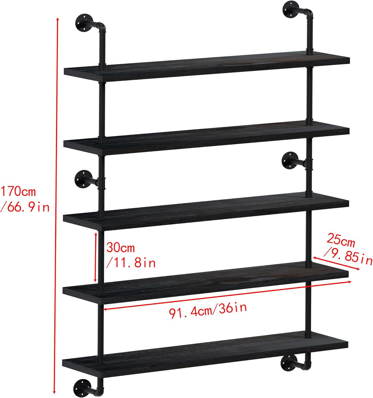 HDDFER Industrial Pipe Floating Shelves, 48 Inch Rustic Wood Wall Shelf
