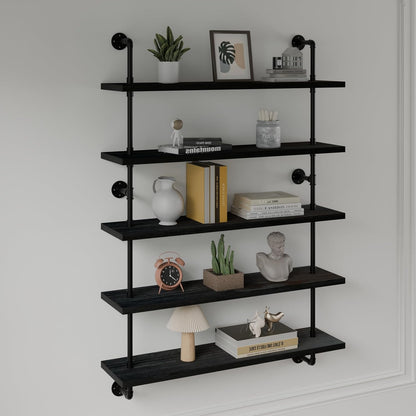 HDDFER Industrial Pipe Floating Shelves, 48 Inch Rustic Wood Wall Shelf