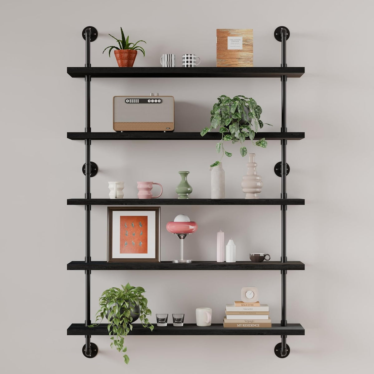 HDDFER Industrial Pipe Floating Shelves, 48 Inch Rustic Wood Wall Shelf