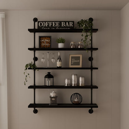 HDDFER Industrial Pipe Floating Shelves, 48 Inch Rustic Wood Wall Shelf