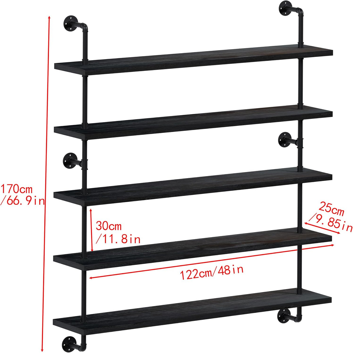 HDDFER Industrial Pipe Floating Shelves, 48 Inch Rustic Wood Wall Shelf