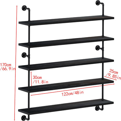 HDDFER Industrial Pipe Floating Shelves, 48 Inch Rustic Wood Wall Shelf