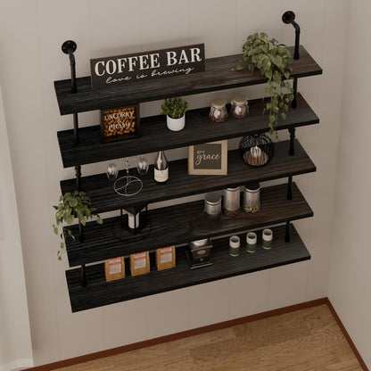 HDDFER Industrial Pipe Floating Shelves, 48 Inch Rustic Wood Wall Shelf