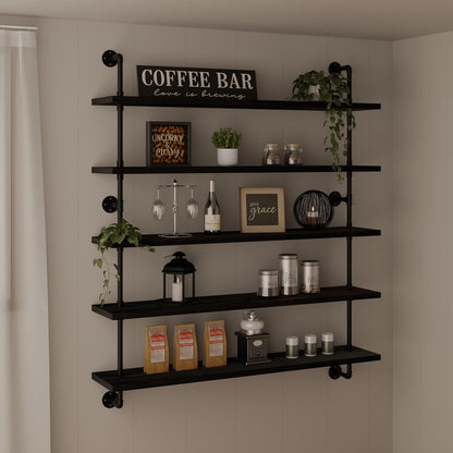 HDDFER Industrial Pipe Floating Shelves, 48 Inch Rustic Wood Wall Shelf