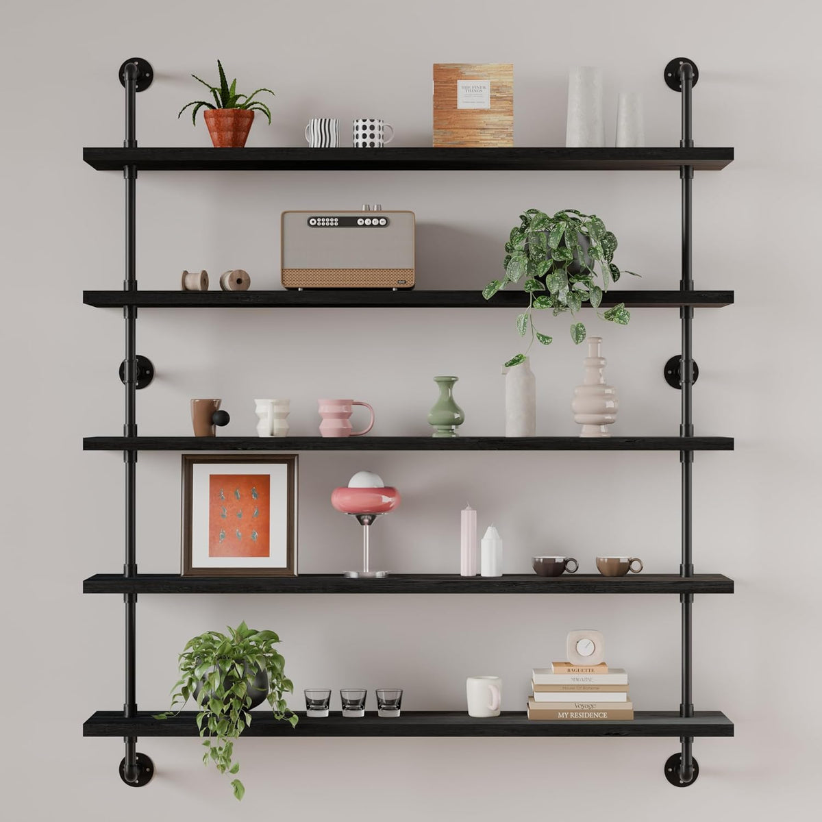 HDDFER Industrial Pipe Floating Shelves, 48 Inch Rustic Wood Wall Shelf