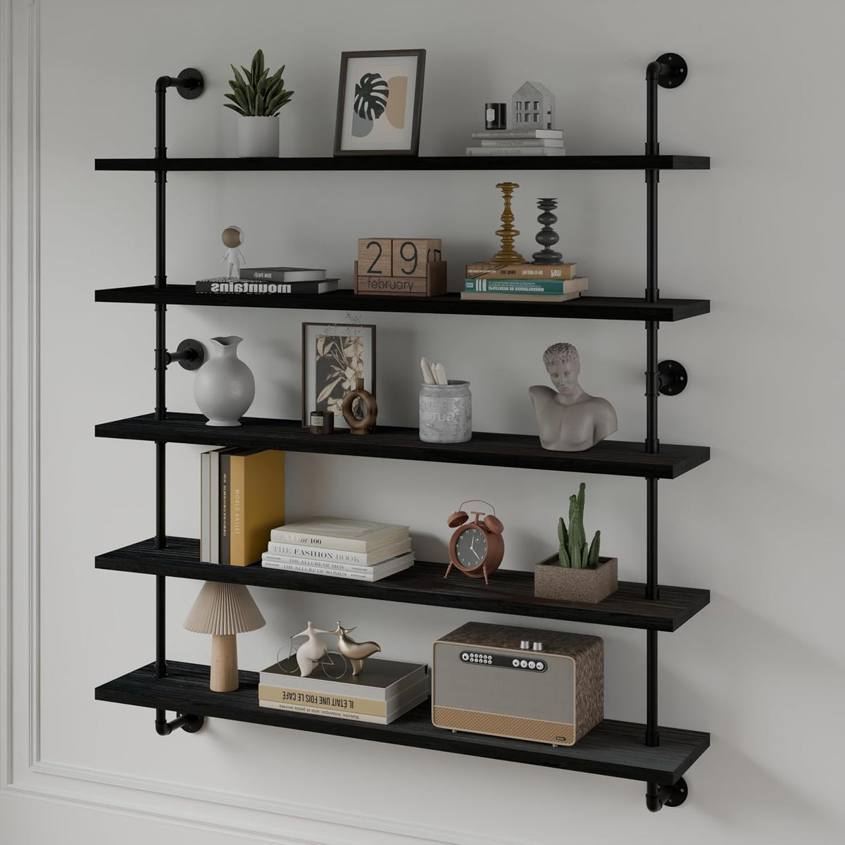HDDFER Industrial Pipe Floating Shelves, 48 Inch Rustic Wood Wall Shelf