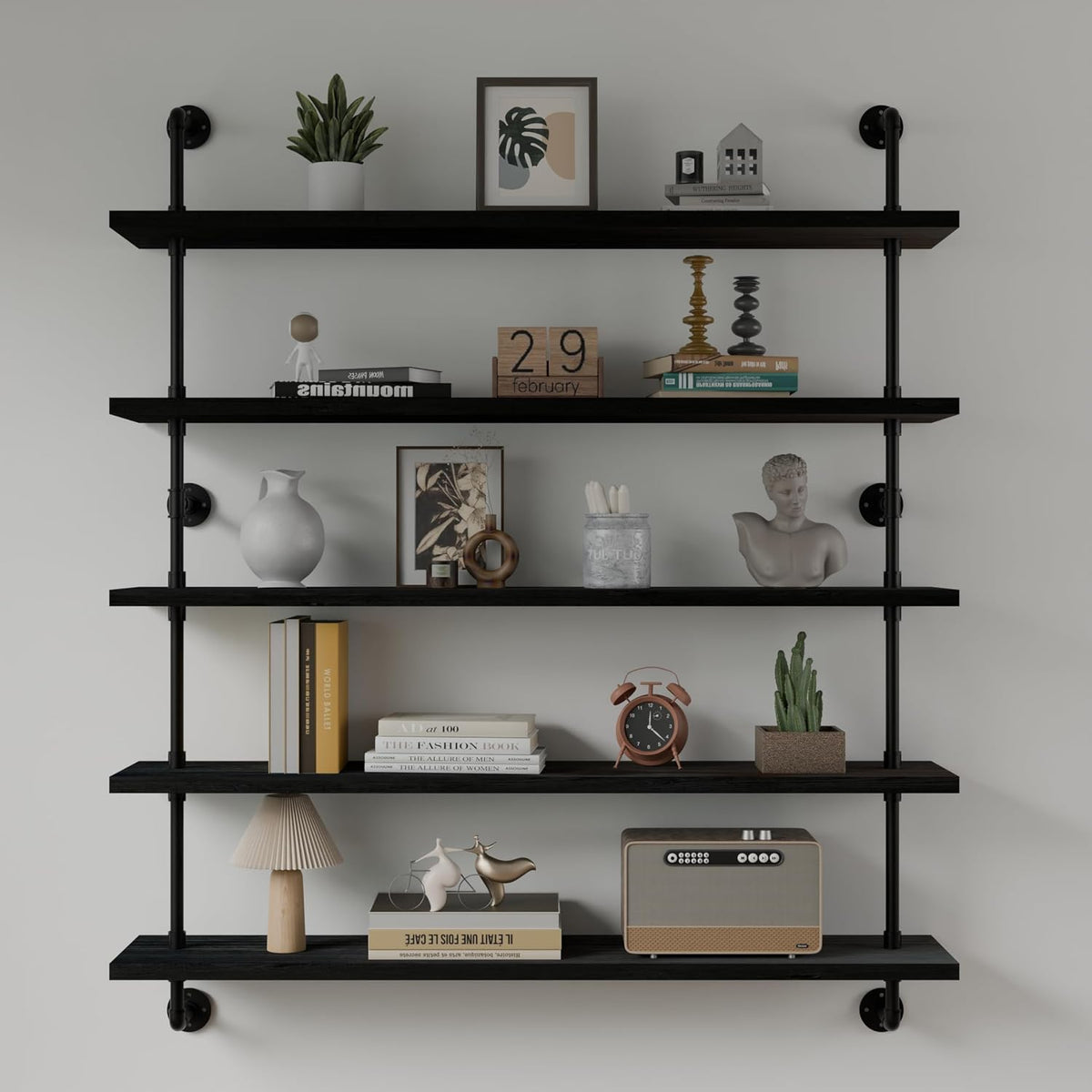 HDDFER Industrial Pipe Floating Shelves, 48 Inch Rustic Wood Wall Shelf