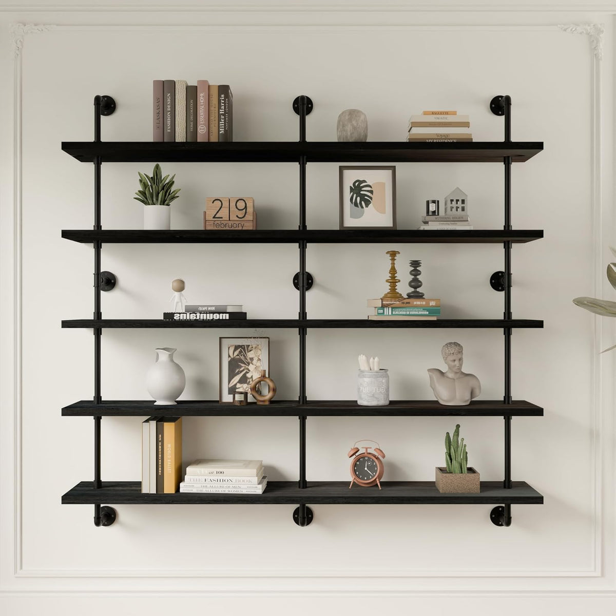 HDDFER Industrial Pipe Floating Shelves, 48 Inch Rustic Wood Wall Shelf